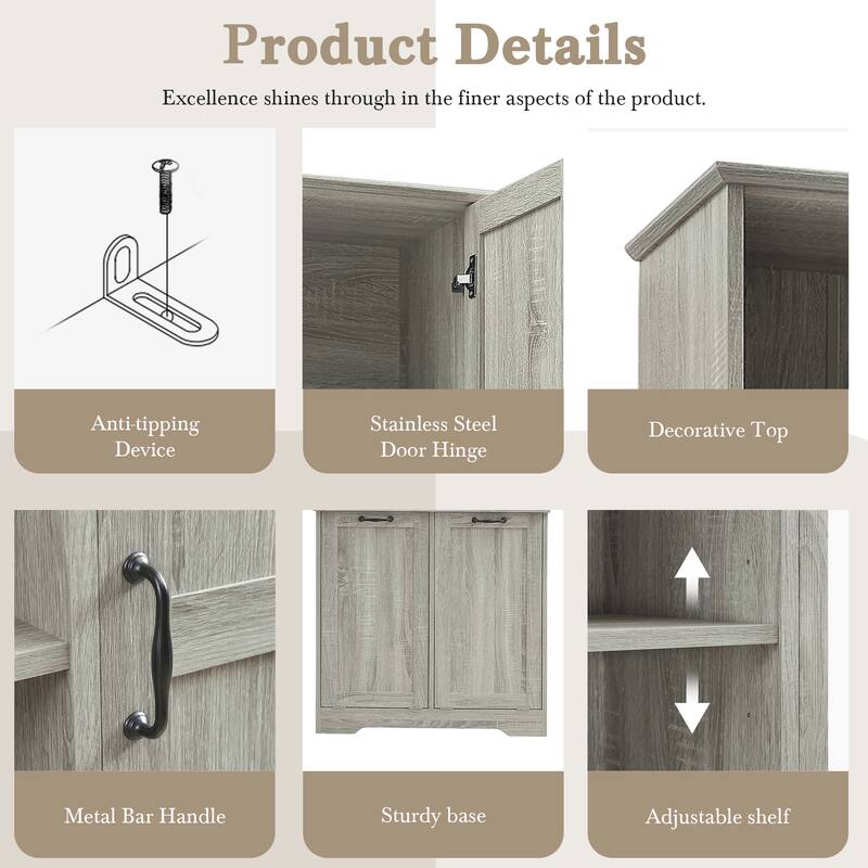 Bathroom Storage Cabinet with Doors and Drawers, Tilt-Out Laundry Hamper