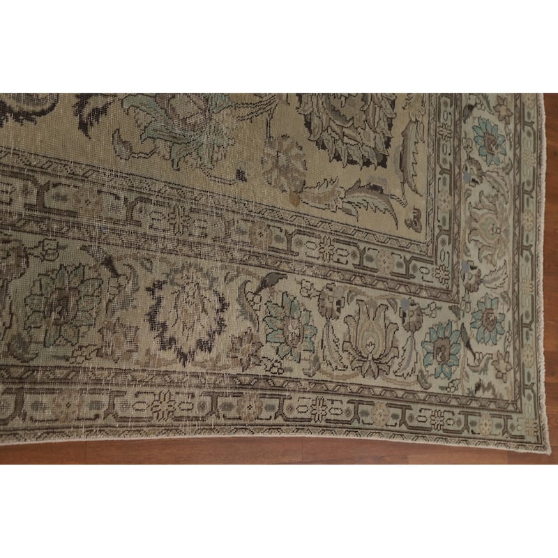 Distressed Tabriz Persian Vintage Area Rug Handmade Pink Wool Carpet - 9'7" x 12'10"