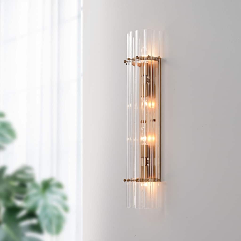 Casandra 4-Light Brushed Brass Crystal Glass Bar Wall Sconce - Brushed Brass