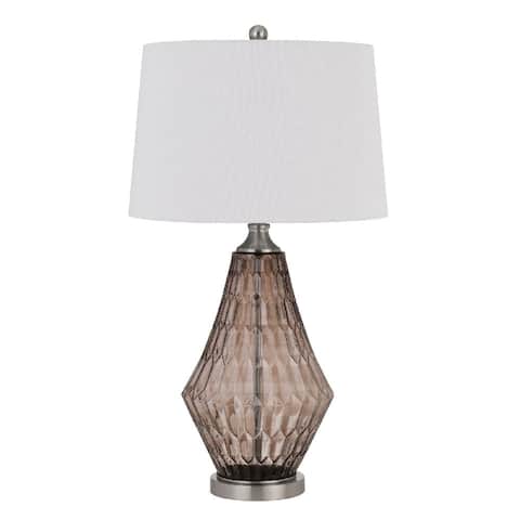 31 Inch Glass Table Lamp with Dimmer, Geometric Base, Brown - 29.4 L X 17 W X 31 H Inches