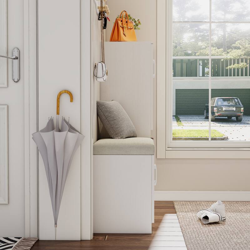 Shoe Storage Cabinet with Shutter Door, Wood Shoe Cabinet with Shoe Storage Bench, Multi Functional Shoe Rack for Entryway