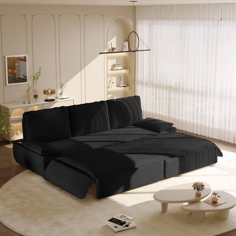 94.5" King Size Corduroy Convertible Pull Out Sofa Bed