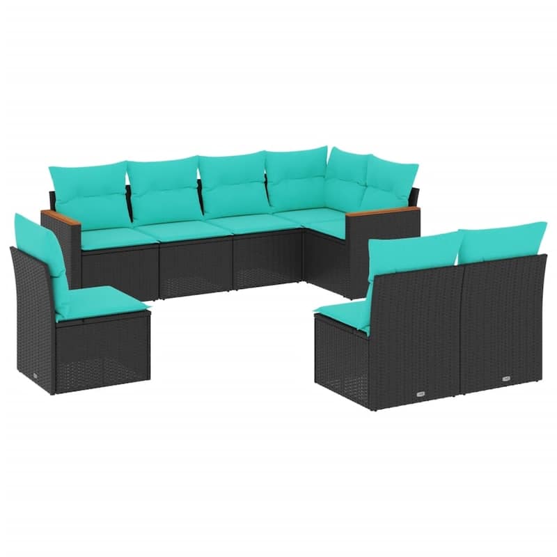vidaXL 8 Piece Patio Sofa Set with Cushions Black Poly Rattan