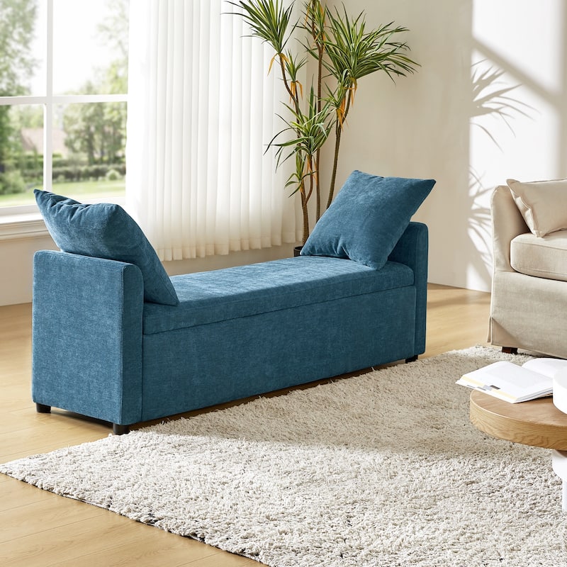 Franco Modern Upholstered Storage Bench with Two Throw Pillows