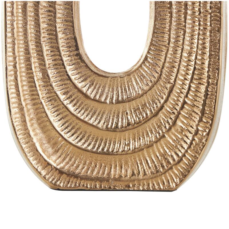 Gold Aluminum Metal Circular Geometric Vase with Linear Etchings