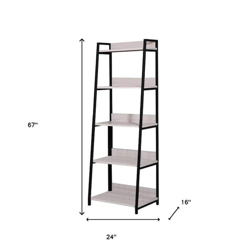 67-Inch Space-Saving Ladder Bookcase with Metal Frame and Wood Shelves for Bedroom or Living Room