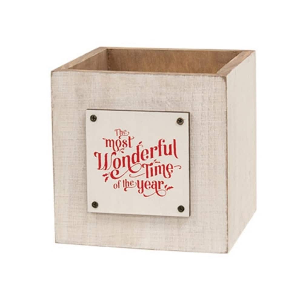 Whitewashed Wooden Christmas Box Rustic Holiday Decor - 4.75" x 4.75" x 4.75"