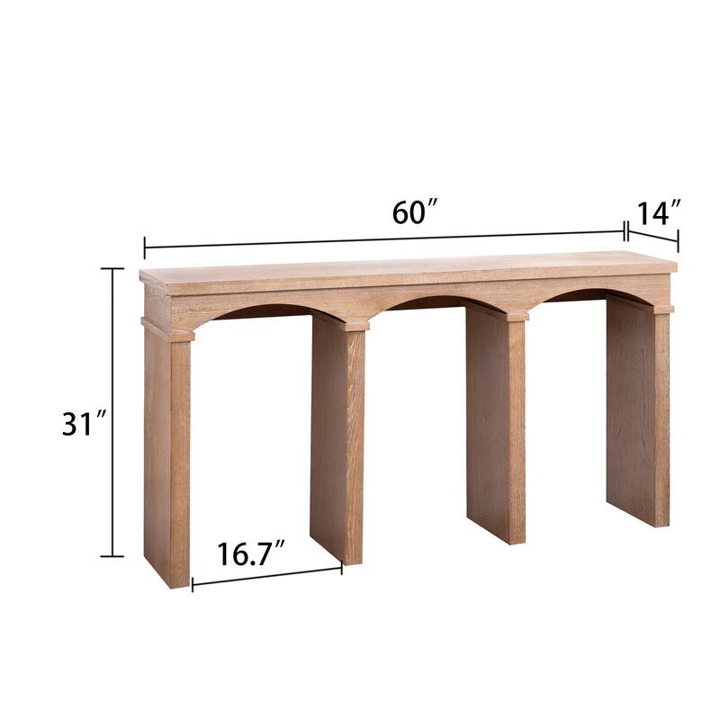 Rustic Archway Console Table - 60"Long Entryway Table with Decorative Arched Legs,Natural Wood Finish, Narrow Sofa Table