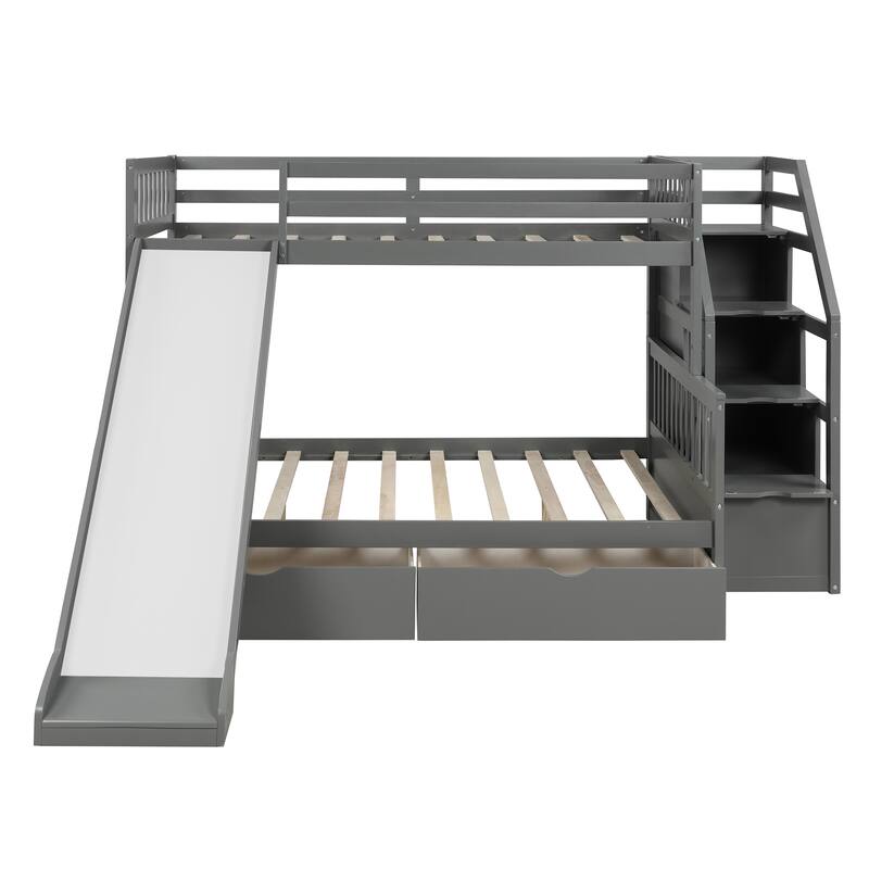 Twin over Full Bunk Bed with Drawers,Storage and Slide, Multifunction