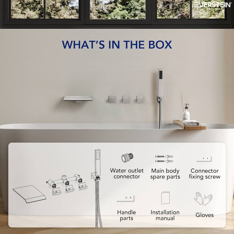 Waterfall Tub Faucet with Rough-in Valve,Wall Mounted Tub Spout with Handheld Shower