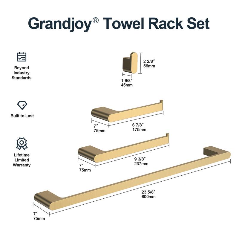 GRANDJOY 4-Piece Towel Rack for Bathroom Towel Bars Hardware Set in Stainless Steel