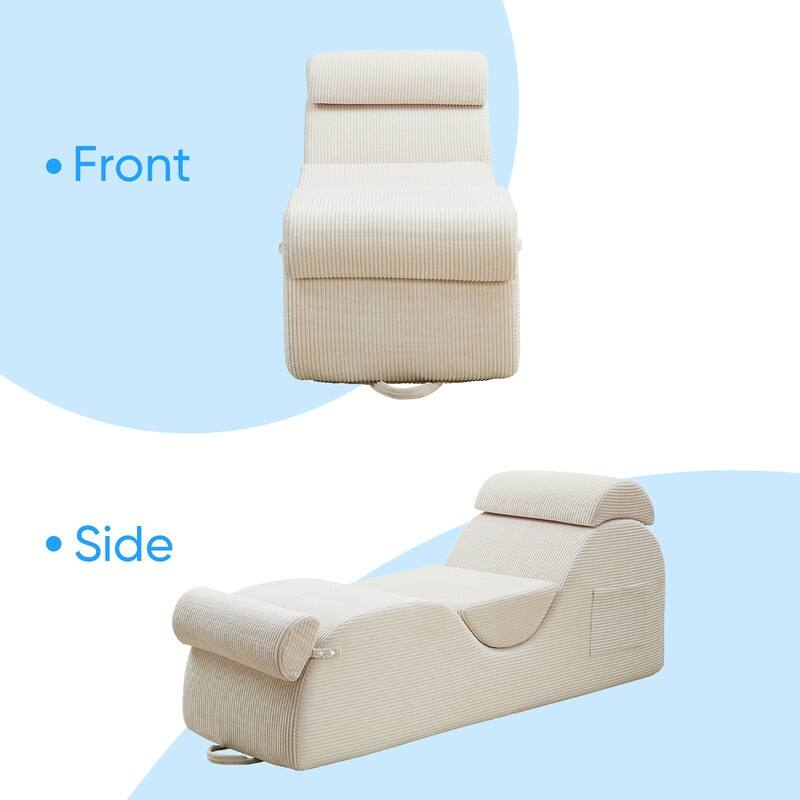 Mixoy Corduroy Yoga Chaise Lounge Chair,Curved Yoga Sofa with Movable Headrest/Waist Cushion/Footrest,Non-Slip Bottom