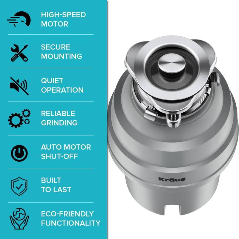 KRAUS WasteGuard Continuous Feed Garbage Disposal for Kitchen Sinks