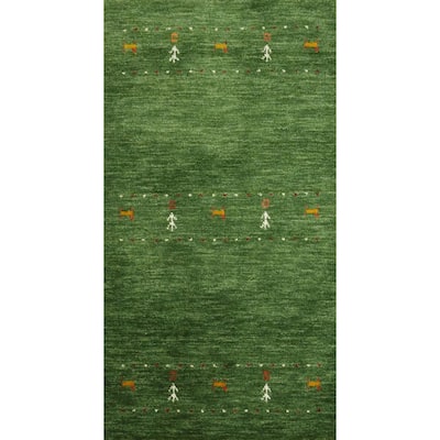 Hand Knotted Oriental 100% Wool Carpet Tribal Animal Pictorial Green Gabbeh Area Rug - 4' 0'' X 2' 2''