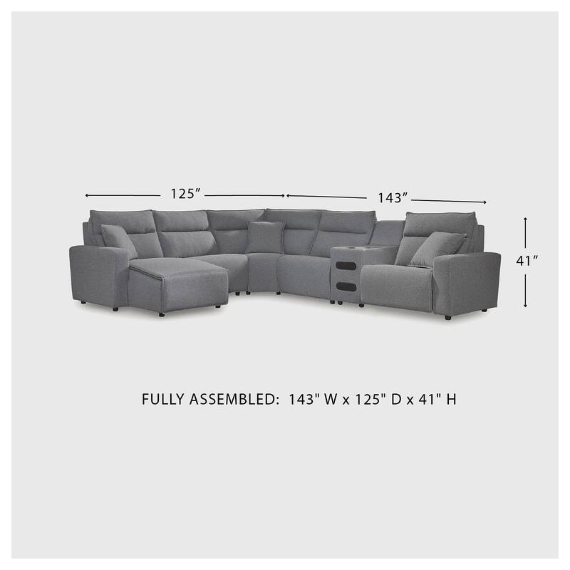 Signature Design by Ashley Modmax Ii Gray 6-Piece Reclining Sectional with Chaise and Audio Console - 143" W x 125" D x 41" H