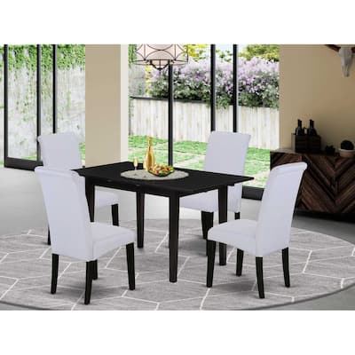 HomeStock 5-Pc Rectangular Black Finish Solid Wood Top-Upholstered Dining Room Set with High Back-Seats 4
