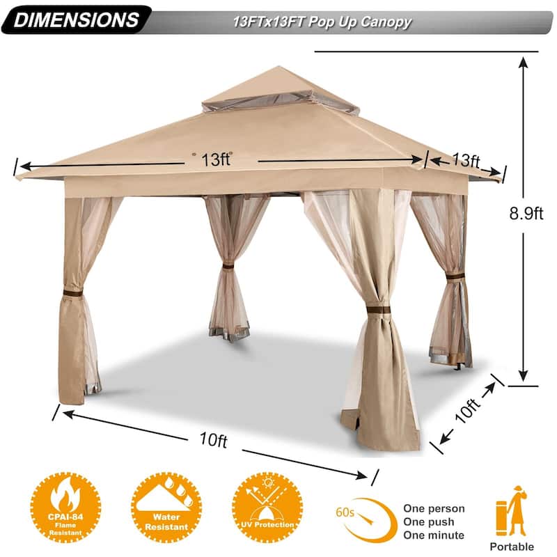 ABCCANOPY 13'x13' Pop Up Gazebo with Mosquito Netting - 13ftx13ft