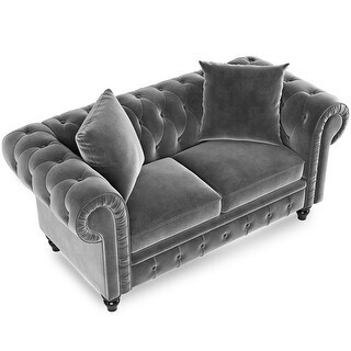 Shop Merax Chesterfield Loveseat Velvet Upholstered Sofa Couch Roll Arm 2 Pillows Included Overstock 32465853