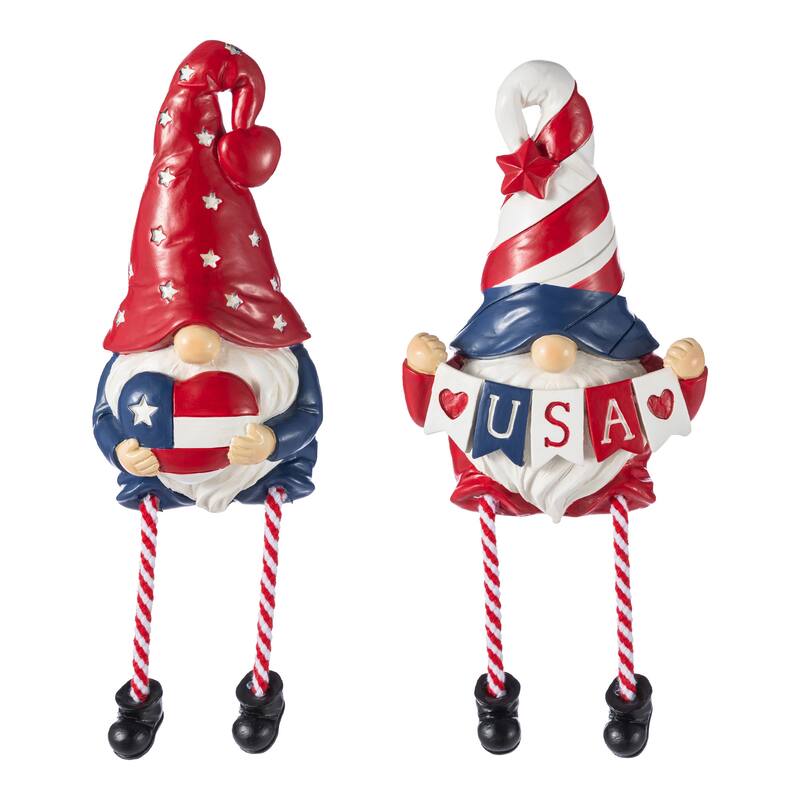 Glitzhome Set of 2 Patriotic/ Americana Polyresin Gnome with Dangling Legs Table Decor