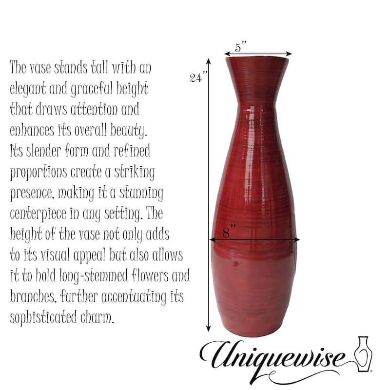 Decorative 24-inch Tall Red Bamboo Floor Vase for Modern Home, Office, Living Room, Bedroom, and Entryway Interior Decor