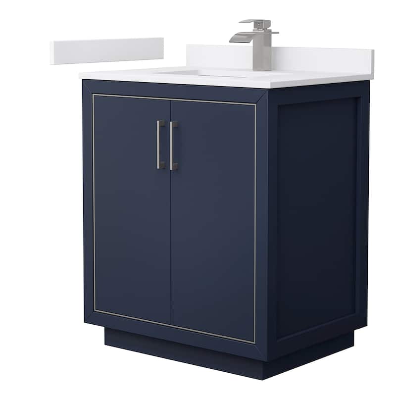 Wyndham Collection WCF1111-30S-VCA-MXX Icon 30" Free Standing Single - Dark Blue / White Cultured Marble Top / Brushed - Painted