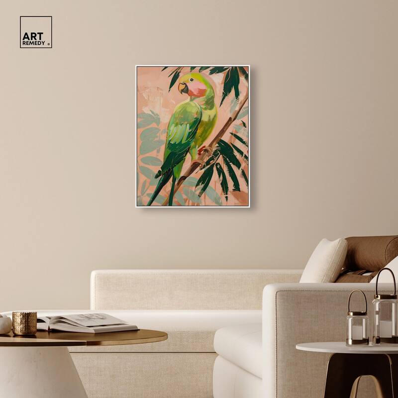 Coral and Green Parrot II Canvas by Art Remedy