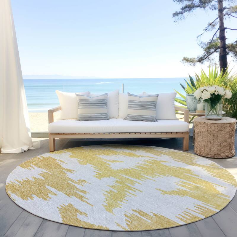 Machine Washable Indoor/ Outdoor Chantille Modern Boho Rug - Gold - 8' x 8'