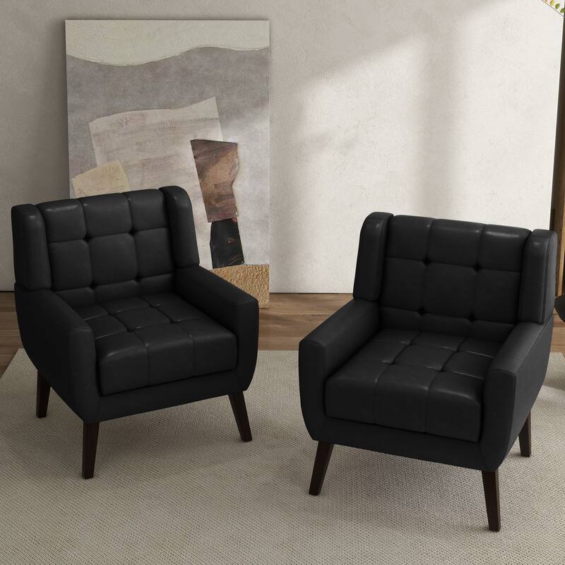 Tufted Wingback Accent Chairs Linen/Faux Leather/Velvet Armchairs Set of 2