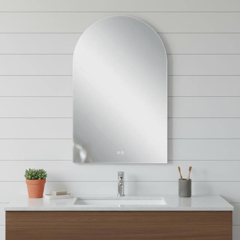 HomeRoots 38" White Arch Lighted Frameless Bathroom Vanity Mirror - 26.00 in. x 38.00 in. x 1.37 in. - 26.00 in. x 38.00 in.  x 1.37 in.