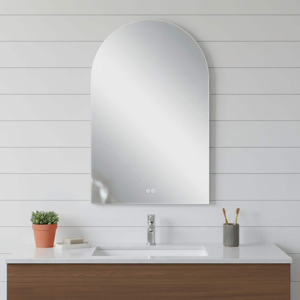 HomeRoots 38" White Arch Lighted Frameless Bathroom Vanity Mirror - 26.00 in. x 38.00 in. x 1.37 in.