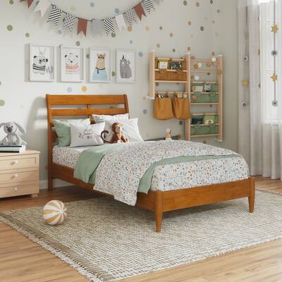 Solid Wood Low Profile Platform Bed - Twin Size, Light Toffee Finish, Modern Bedroom Furniture