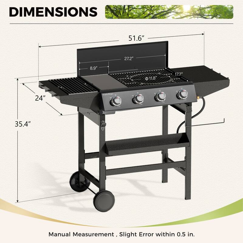 MAISON ARTS 3-in-1 All-in-One Propane Gas Grill with 482 Sq. In. Cooking Area, 52,000 BTU