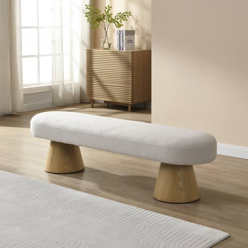 Upholstered Bedroom End of Bed Entryway Bench, Boucle Ottoman for Living Room