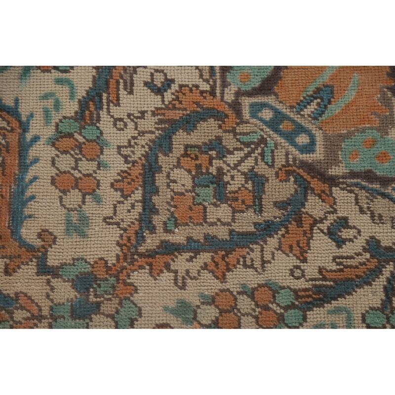 Hand Knotted Oriental 100% Wool Carpet Traditional Floral Beige & Ivories Tabriz Area Rug - 9' 6'' X 6' 7''