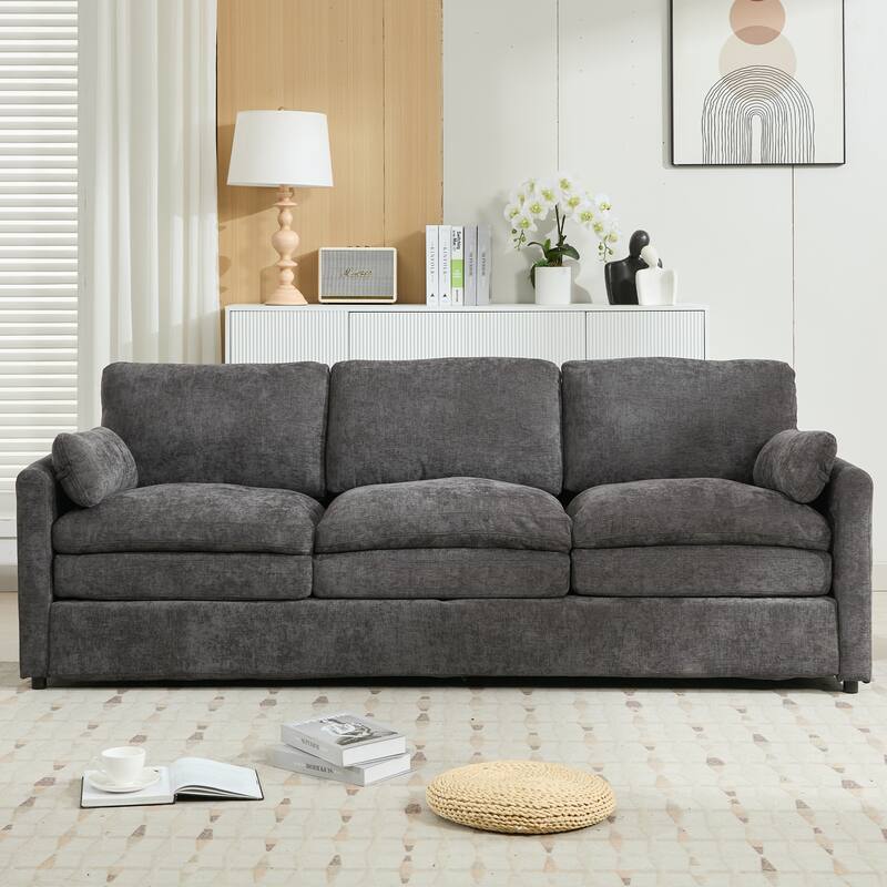 Chenille Upholstered 3 Seater Sofa, Cloud Couch with Removable Lumbar Pillow, Oversized Sofa with Double Cushion