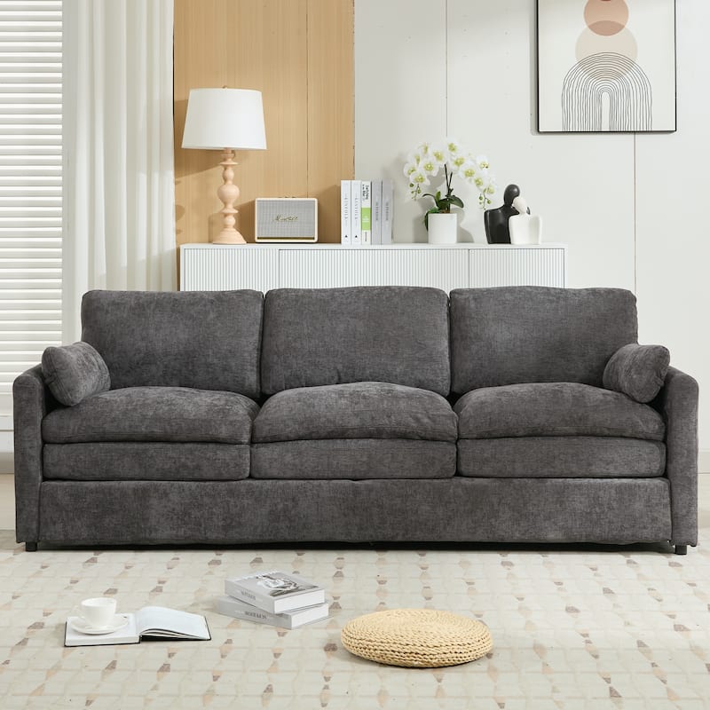 Roomfitters Upholstered 3-Seater Cloud Sofa with Double Cushions, Oversized Comfy Couch for Living Room, Grey