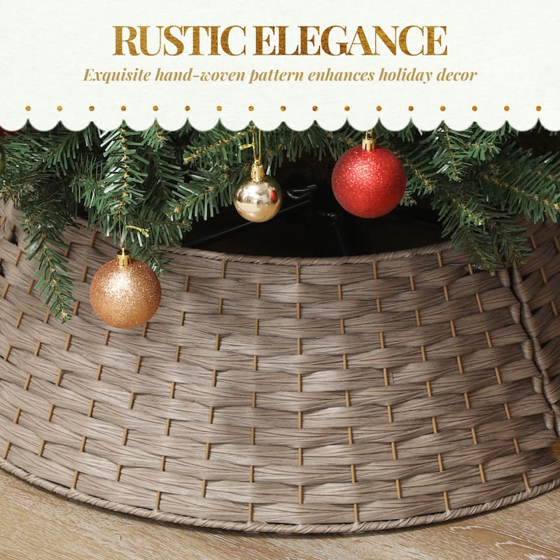 HOMCOM 27 inch Rustic Christmas Tree Collar, Plastic Woven Christmas Tree Skirt, Base Cover for Party, Holiday, Home Decoration