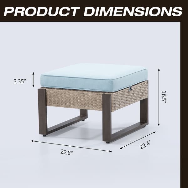 dimension image slide 0 of 3, Cozywor 2-Piece Wicker Outdoor Patio Ottoman with Steel Frame and Cushions