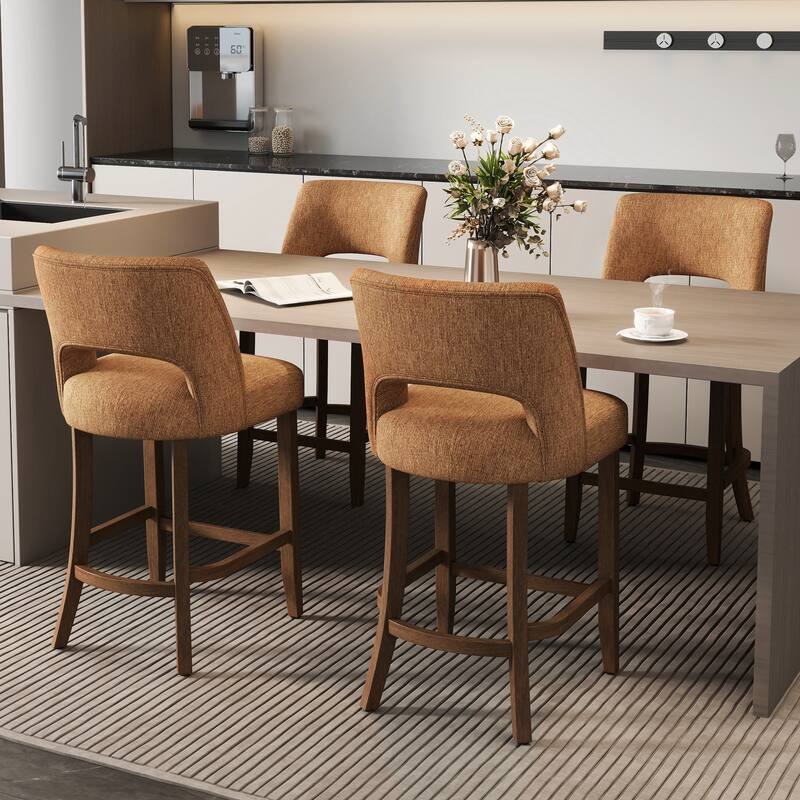 Set of 2/4/6,Upholstered Counter Height Bar Stools,Modern Counter Stools with Wood Legs for Kitchen Island Dining Room Bar