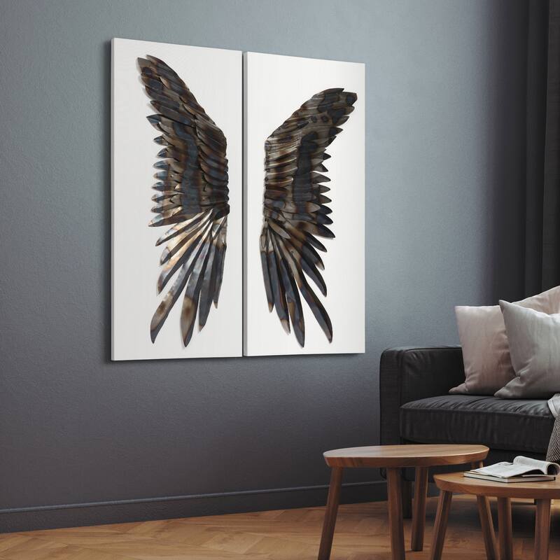 "The Wings" Primo Mixed Media Iron Wall Sculpture on Canvas - Diptych