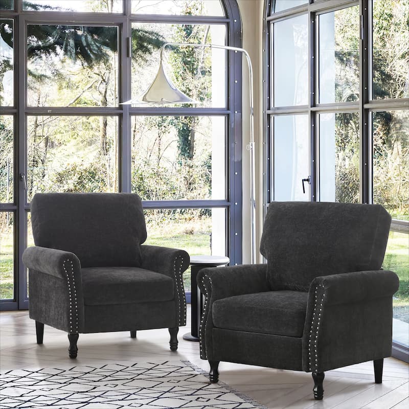 Modern Upholstered Armchair Nailhead Trim Accent Chair (Set of 2) - Black