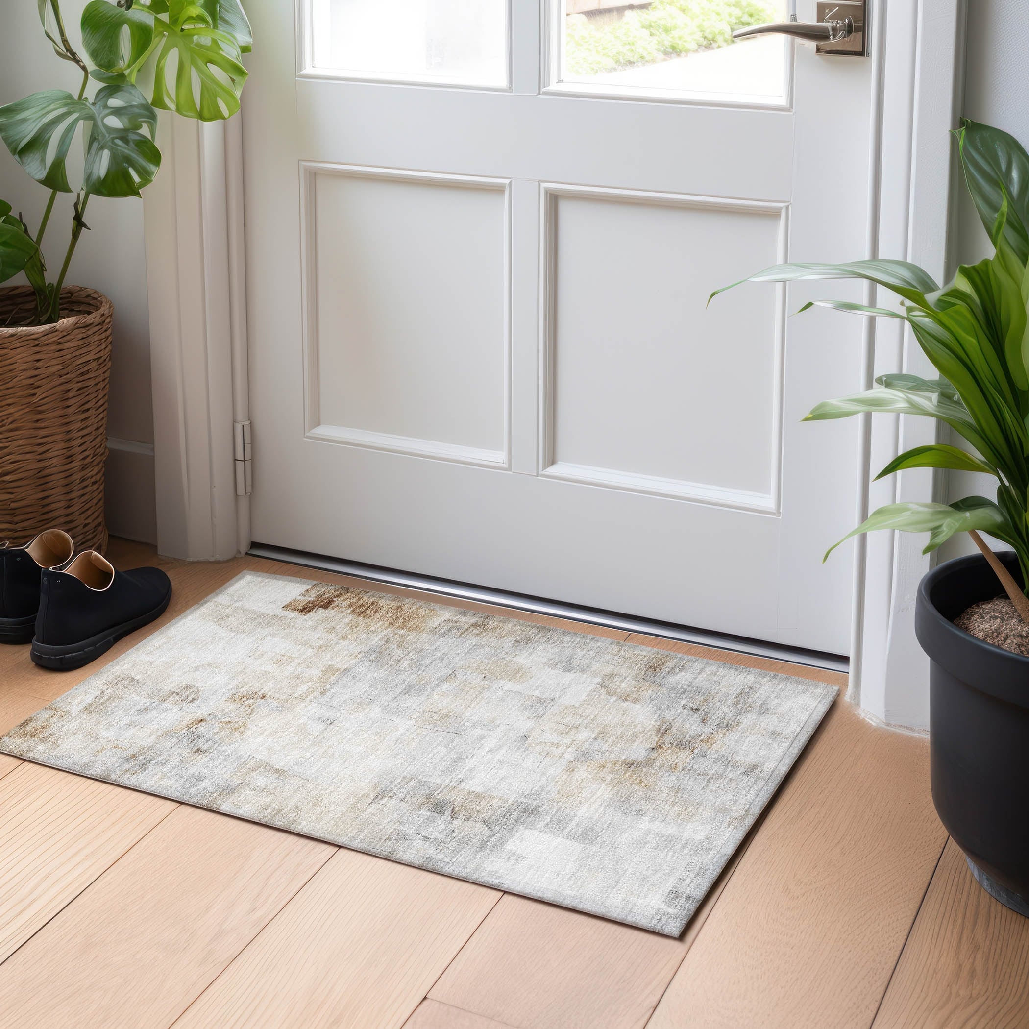 Machine Washable Indoor/ Outdoor Abstract Solid Chantille Rug