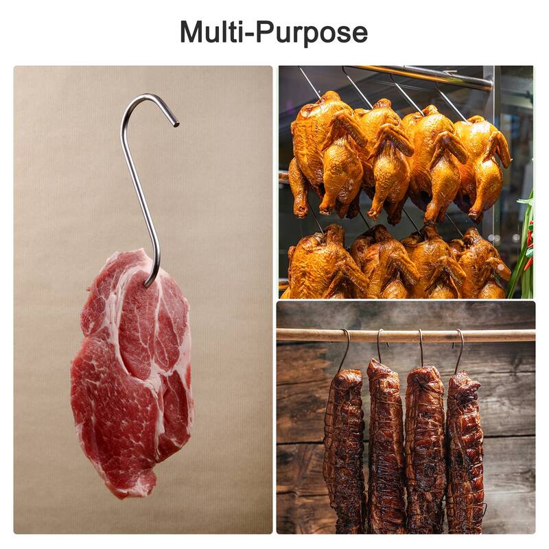 Meat Hooks, Stainless Steel S-Hook Meat Processing for Chicken Hanging - Silver Tone