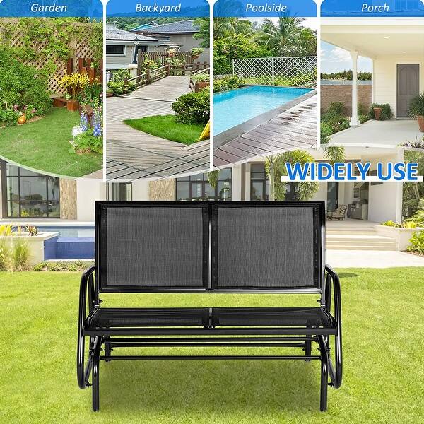 AECOJOY Outdoor Glider Bench 2-Person Loveseat – Black Steel Frame, Weather Resistant
