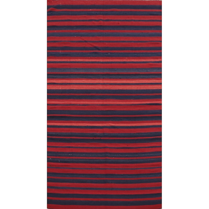 Hand Woven Oriental 100% Wool Carpet Southwestern Modern Red Kilim Area Rug - 9' 10'' X 4' 9''