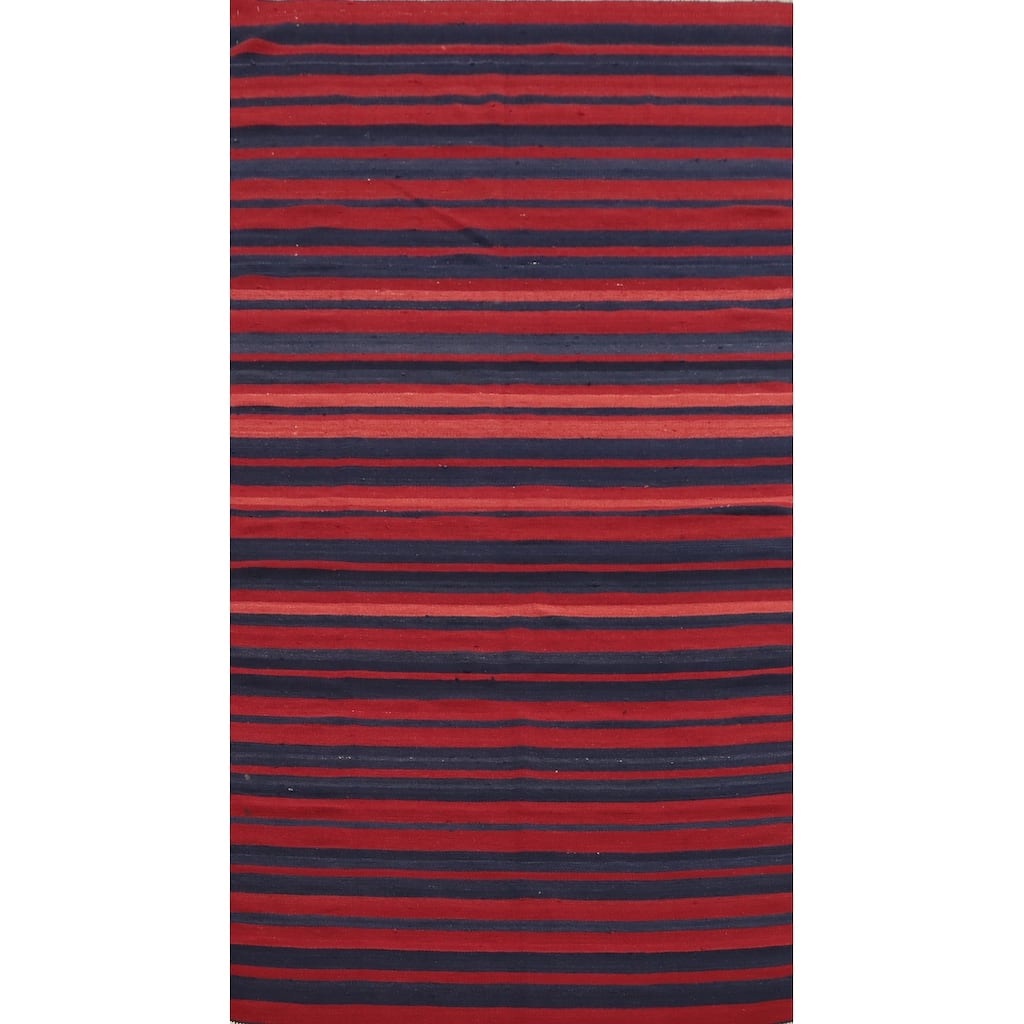 Hand Woven Oriental 100% Wool Carpet Southwestern Modern Red Kilim Area Rug - 9' 10'' X 4' 9''