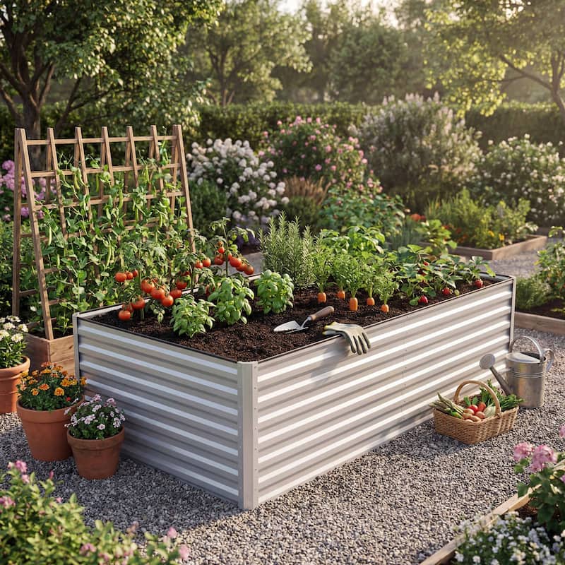 Silver Raised Garden Bed Kit for Vegetables, Flowers, Herbs-Set of 2