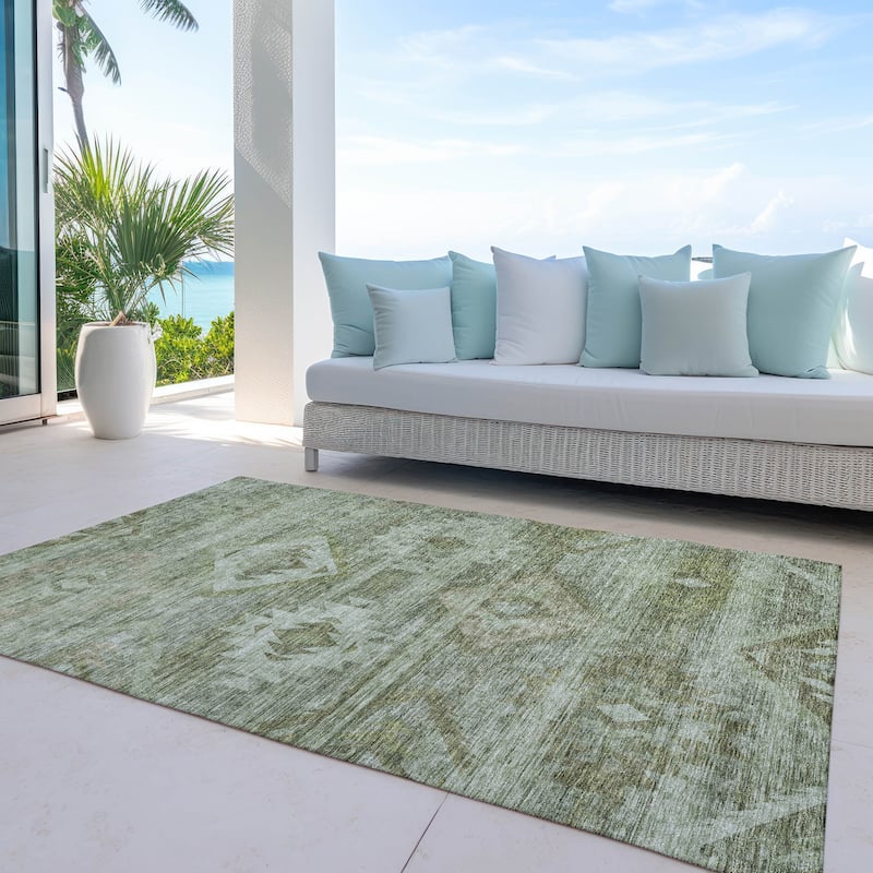 Machine Washable Indoor/ Outdoor Chantille Boho Tribal Rug - Olive - 8' x 10'