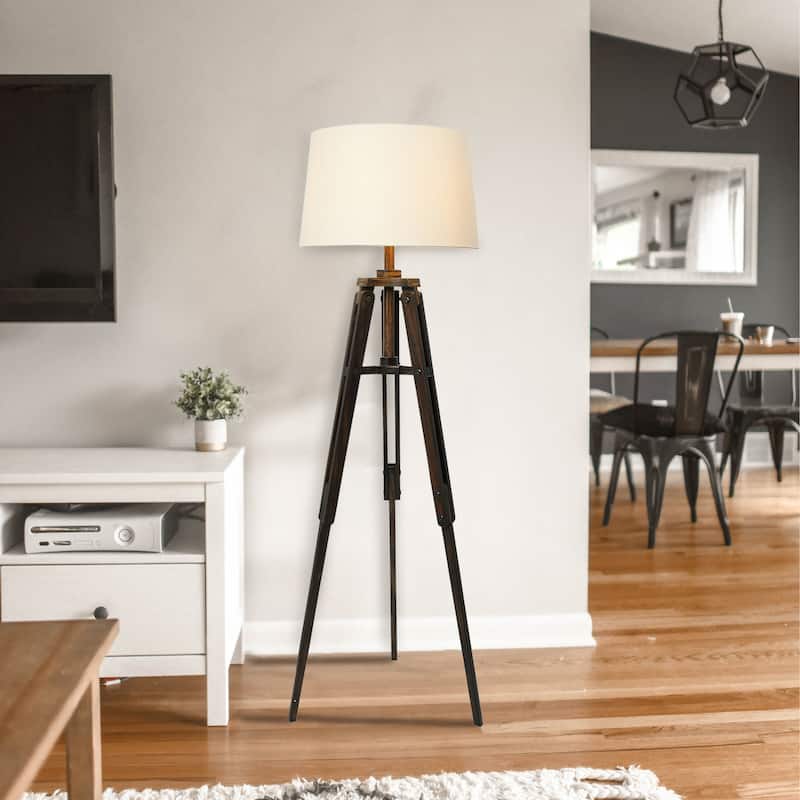 Wood Floor Lamp with Linen Drum Shade
