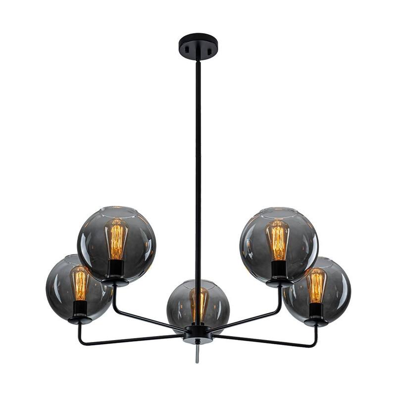 Modern 5-Light Linear Smoky Bubble Glass Chandelier - 33.5in